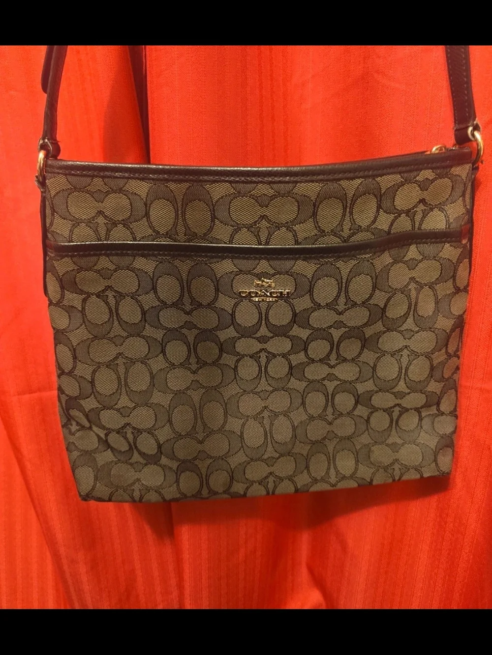 Coach Black and Dark Gray Signature Crossbody Bag